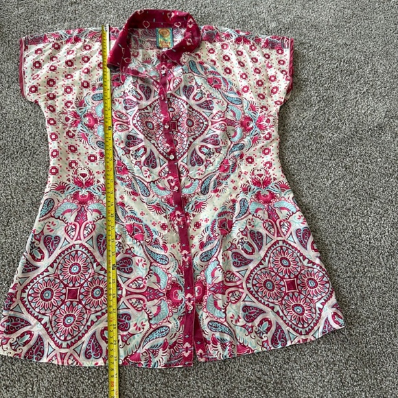 Johnny Was Boho Paisley Print Cap Sleeve Button Front Blouse Size Large - Picture 10 of 11